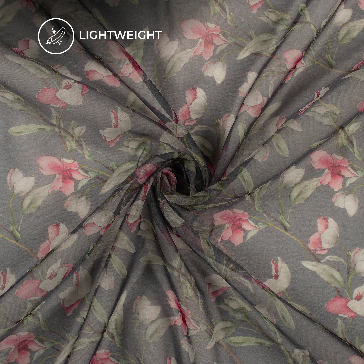 Attractive Jet Black Digital Print Matt Organza Fabric