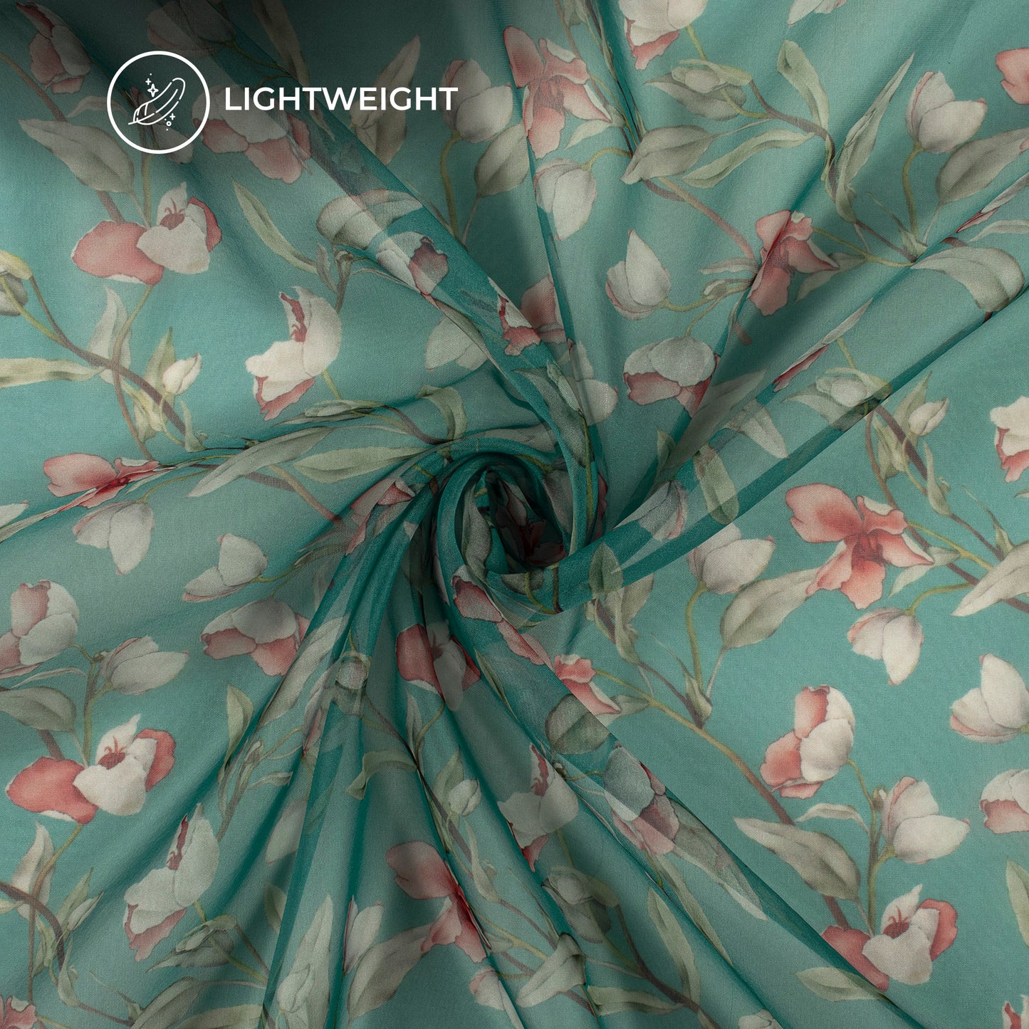 Lovely Pine Floral Digital Print Matt Organza Fabric