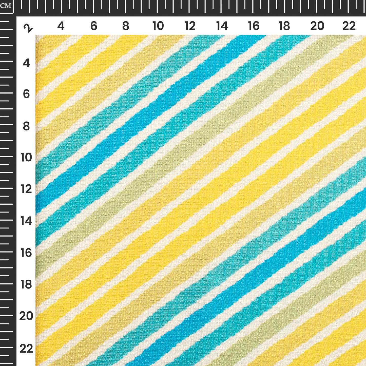 Yellow And Azure Blue Leheriya Digital Print Kota Doria Fabric