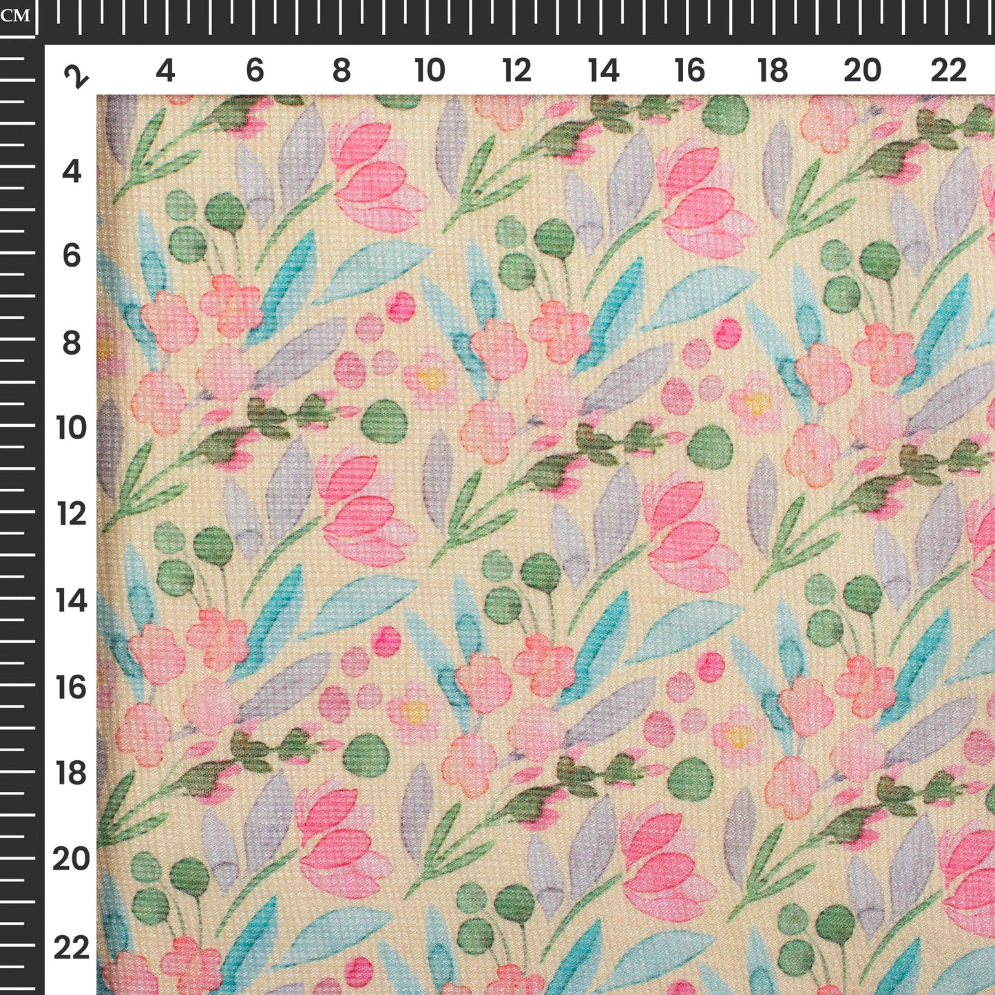 Cream And Pink Floral Digital Print Kota Doria Fabric