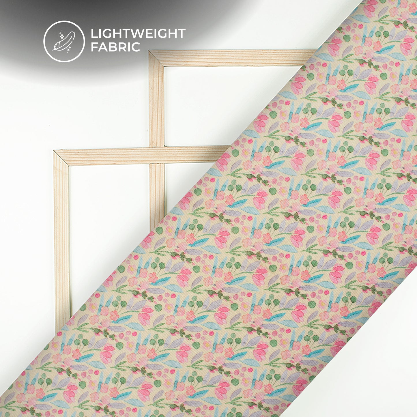 Cream And Pink Floral Digital Print Kota Doria Fabric