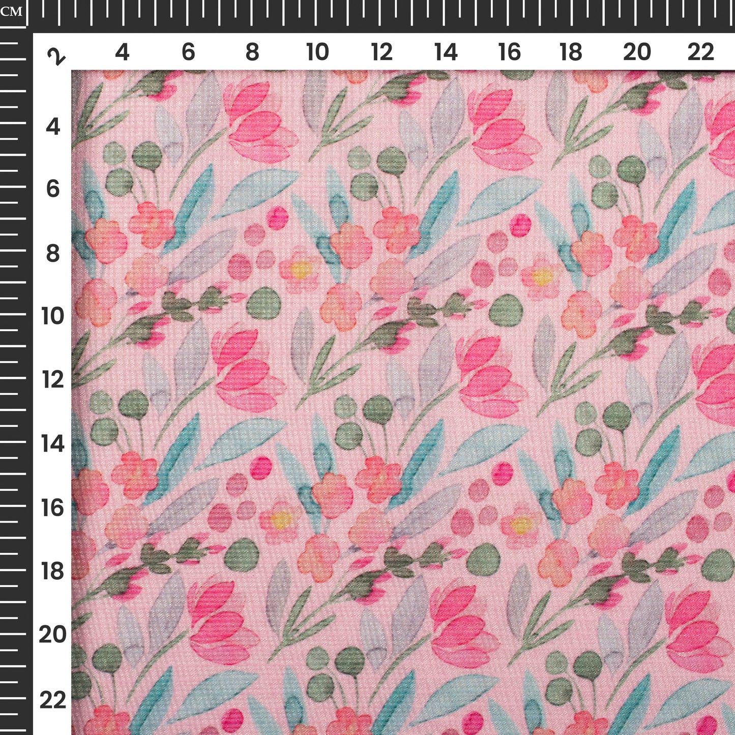 Lemonade Pink And Green Floral Digital Print Kota Doria Fabric