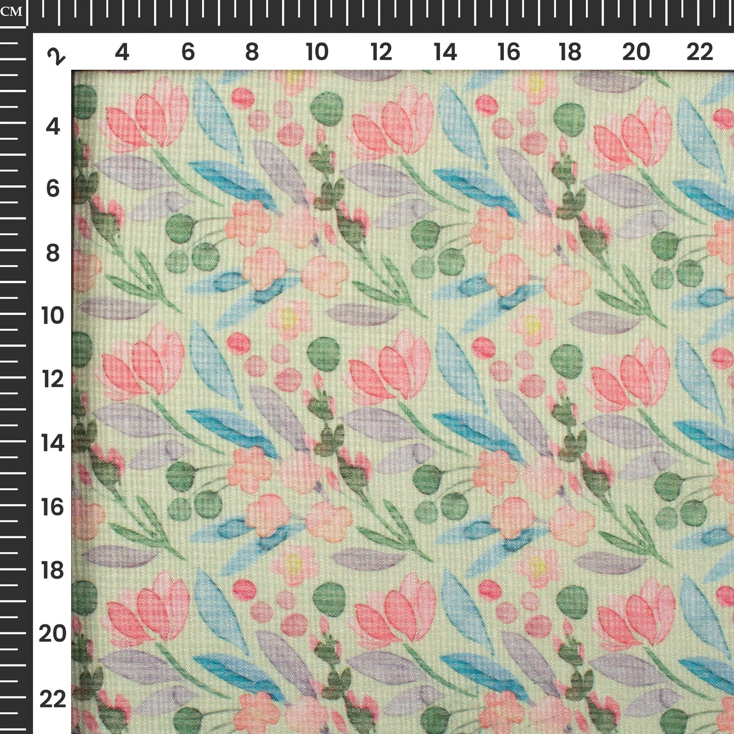 Tea Green And Pink Floral Digital Print Kota Doria Fabric