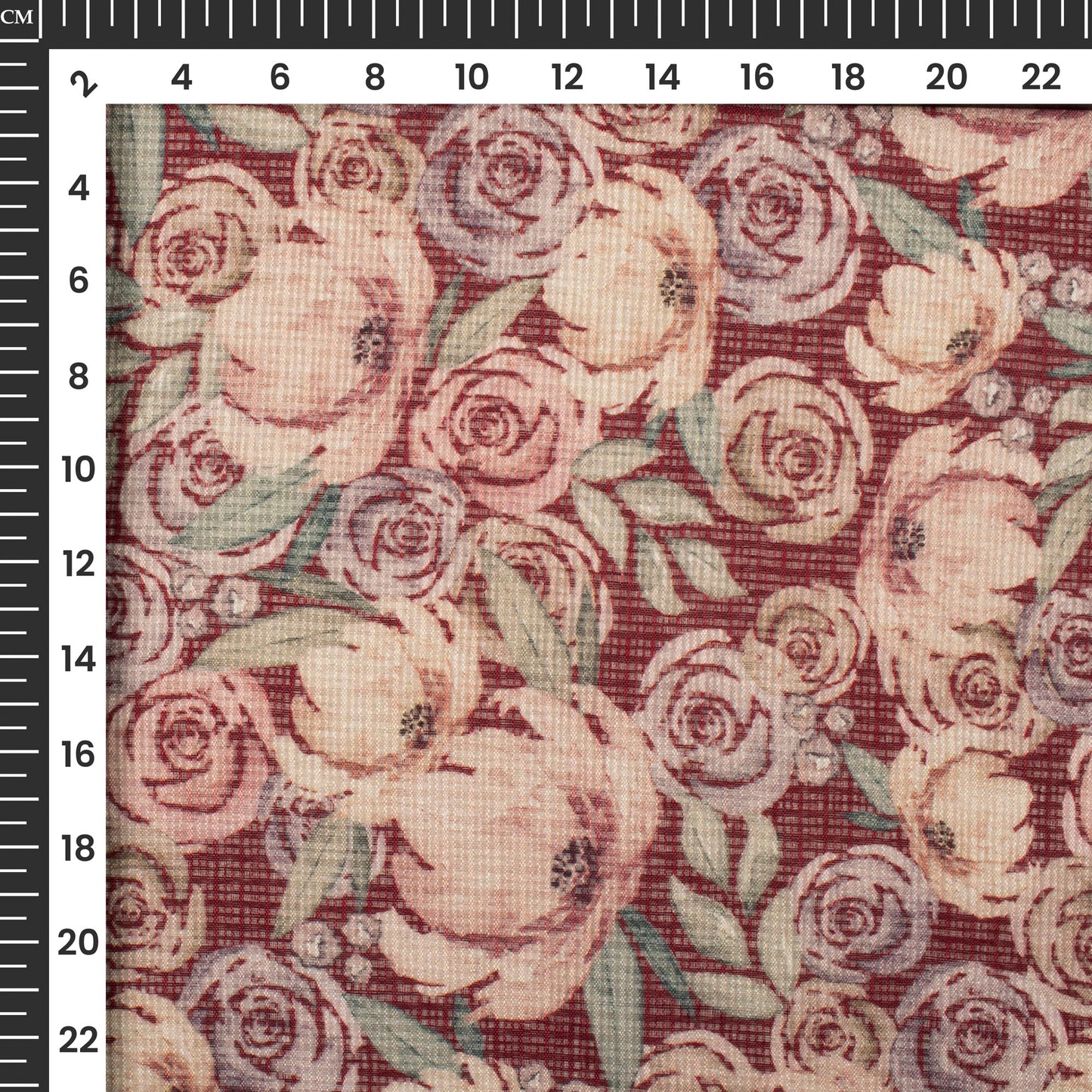 Wine Red And Peach Digital Print Kota Doria Fabric