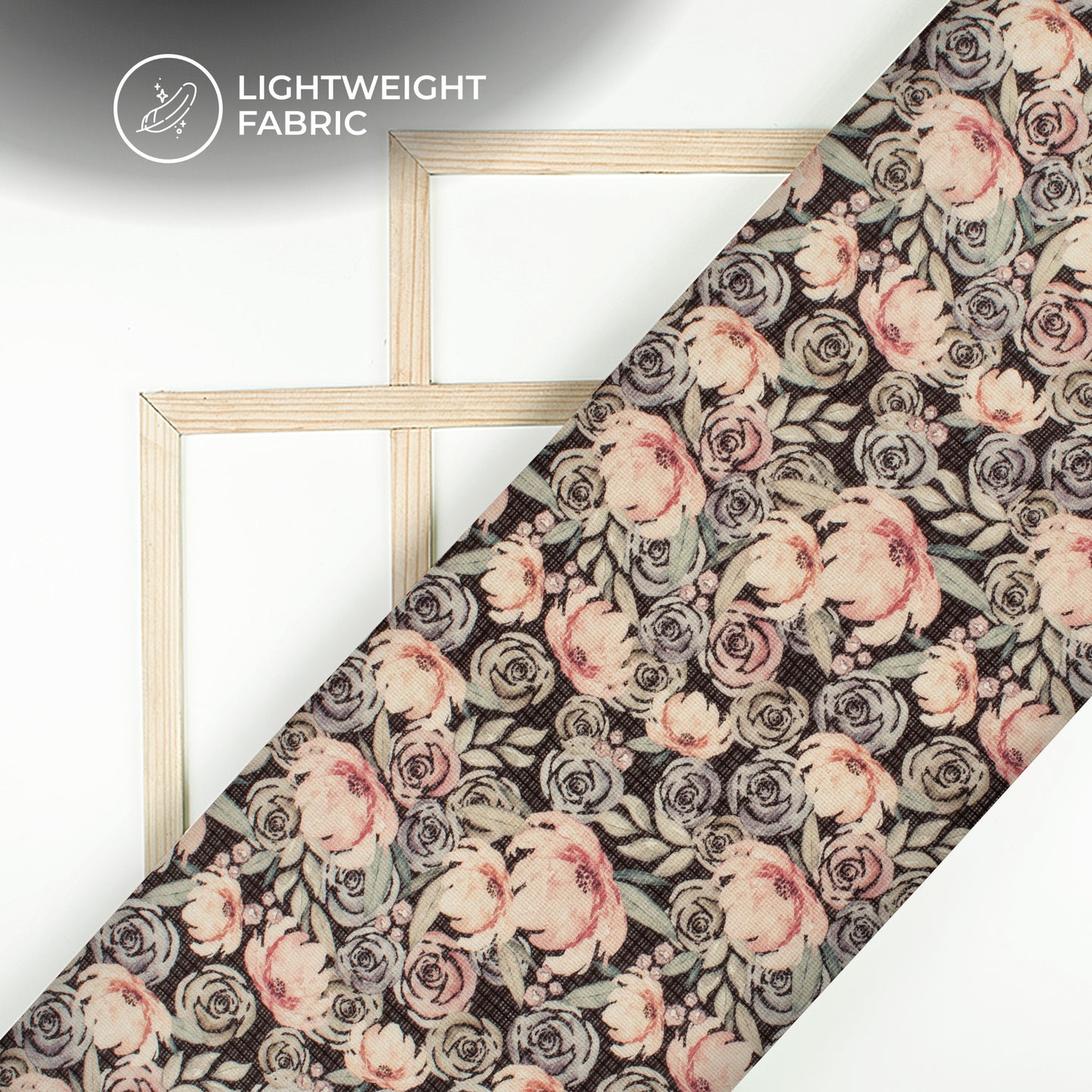 Black And Peach Floral Digital Print Kota Doria Fabric