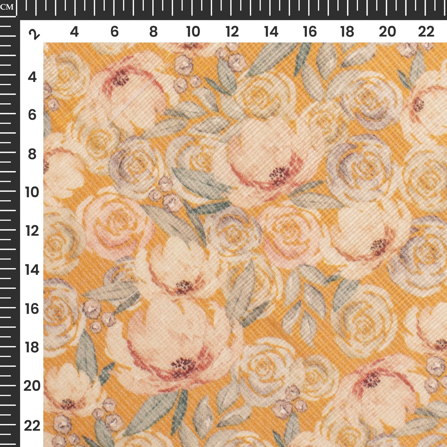Merigold Orange And Peach Floral Digital Print Kota Doria Fabric