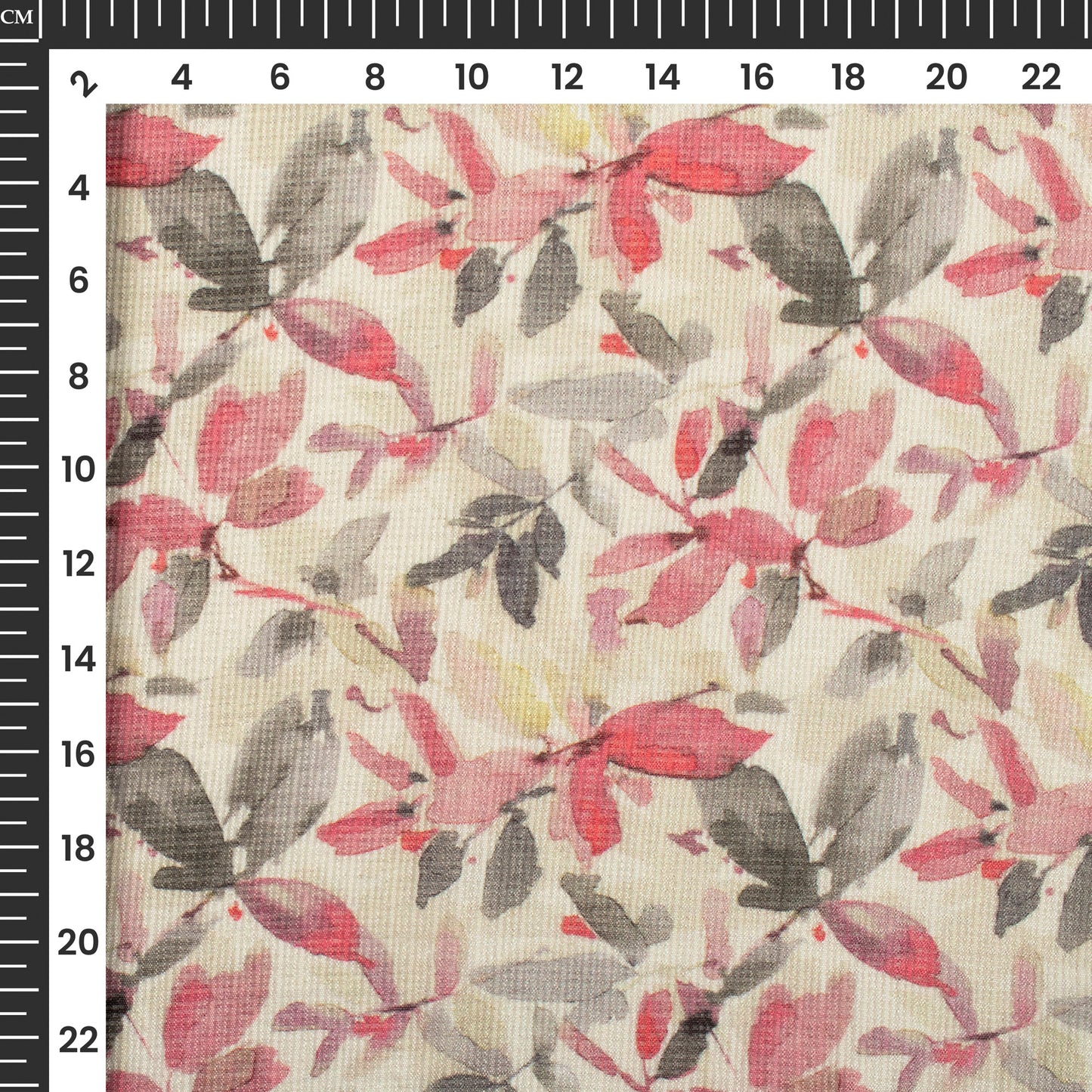 Off White And Pink Leaf Digital Print Kota Doria Fabric