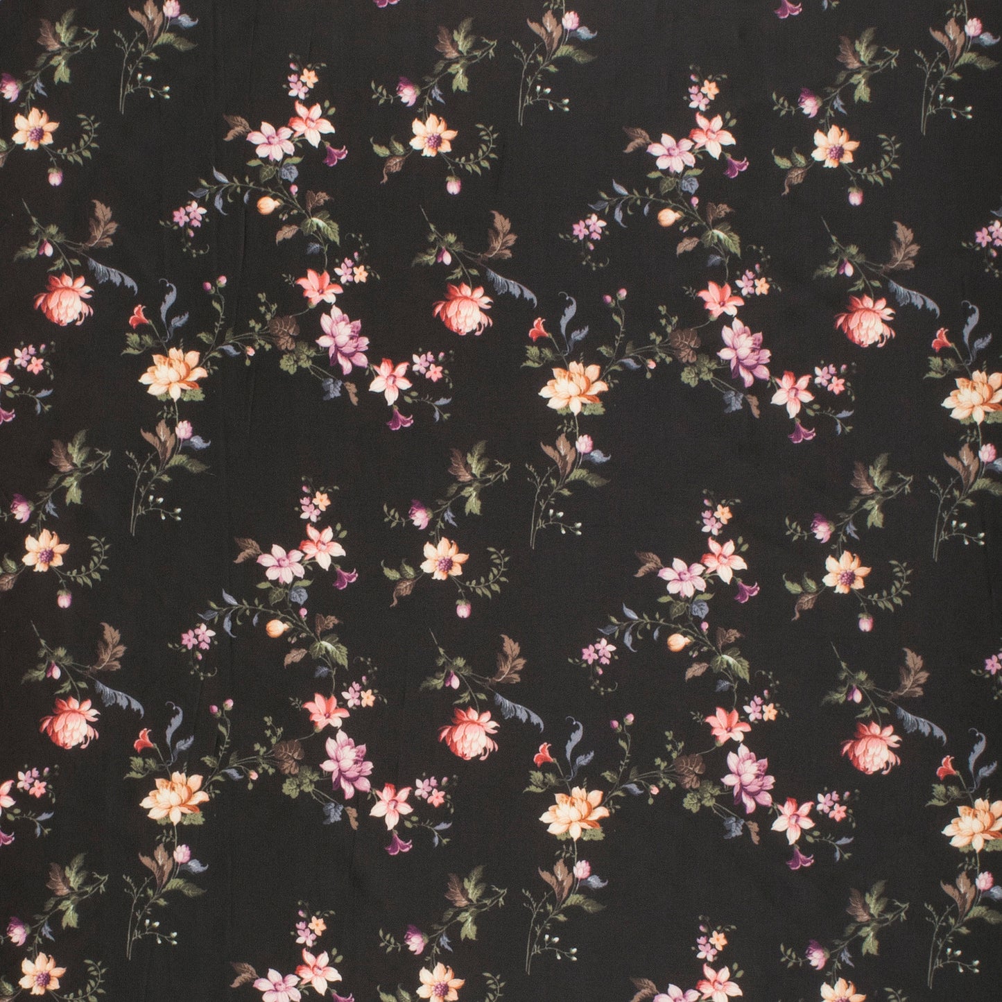 Pleasing Black Floral Digital Print Organza Satin Fabric