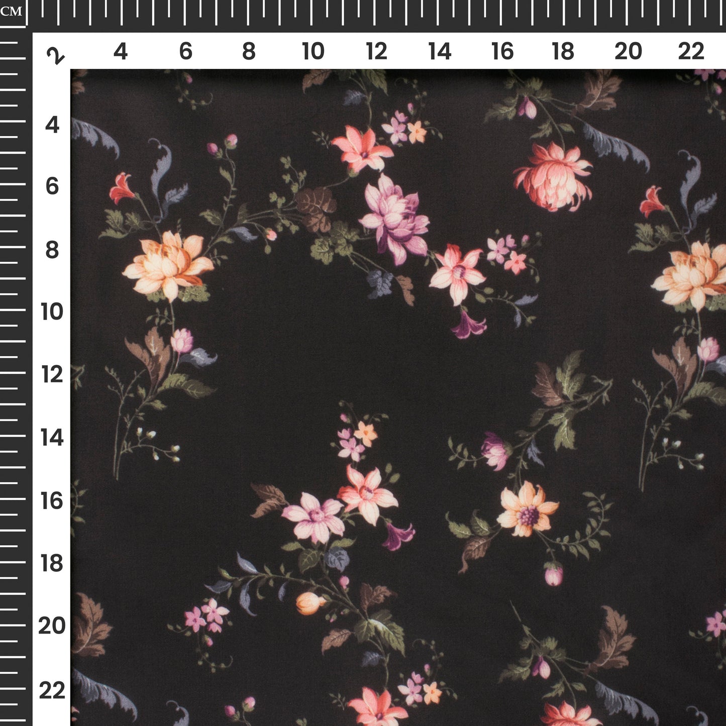 Pleasing Black Floral Digital Print Organza Satin Fabric