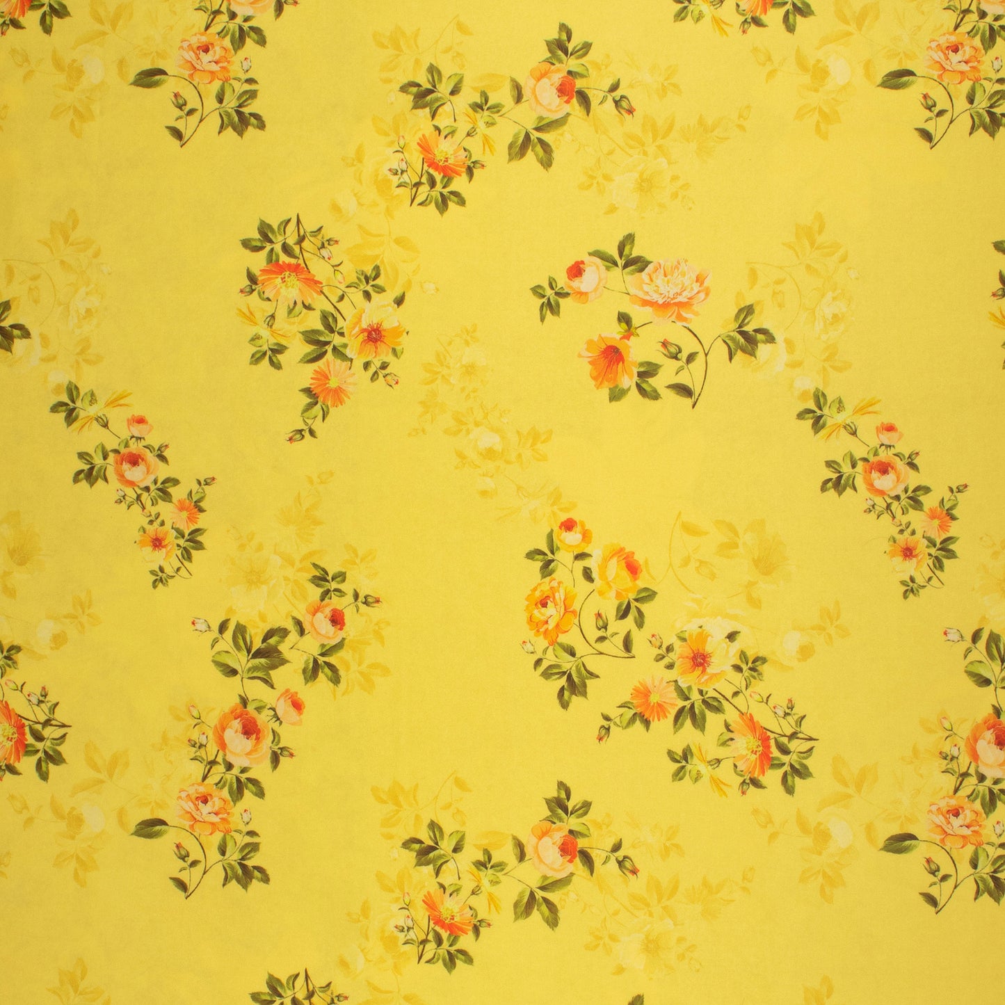 Enchanting Yellow Floral Digital Print Organza Satin Fabric