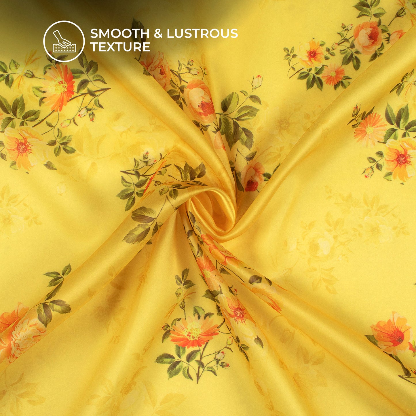 Enchanting Yellow Floral Digital Print Organza Satin Fabric