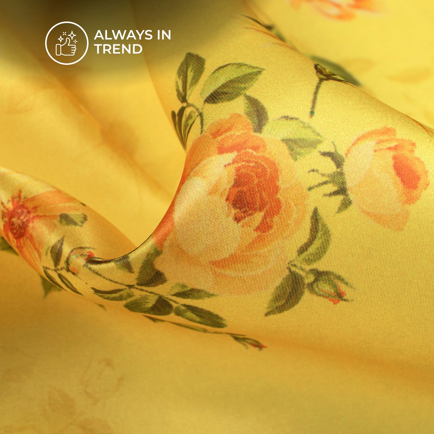 Enchanting Yellow Floral Digital Print Organza Satin Fabric