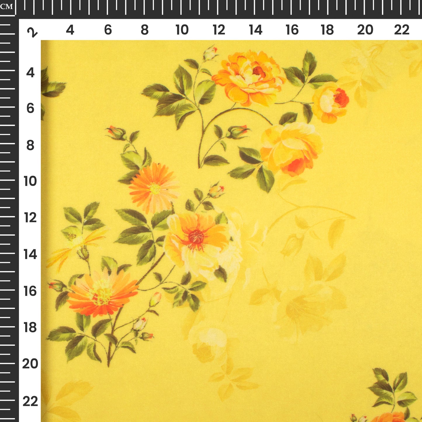 Enchanting Yellow Floral Digital Print Organza Satin Fabric