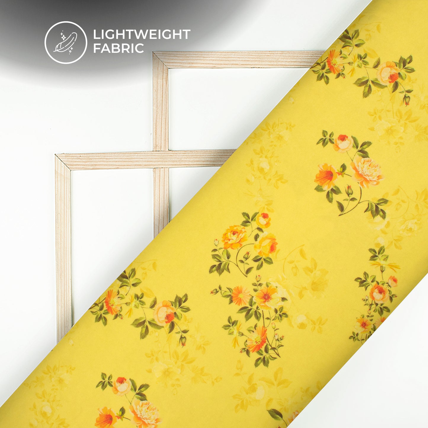 Enchanting Yellow Floral Digital Print Organza Satin Fabric