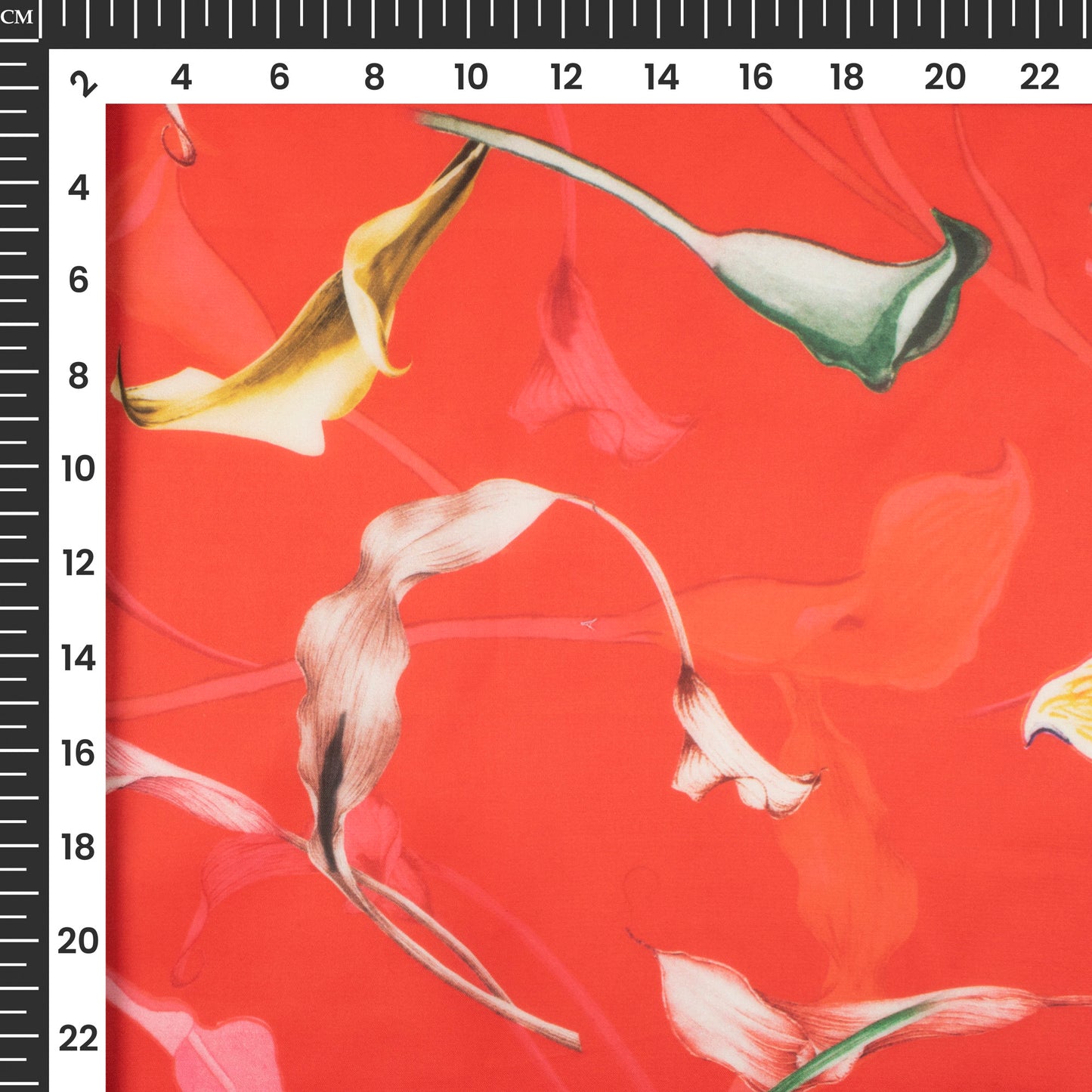 Trendy Red Floral Digital Print Organza Satin Fabric