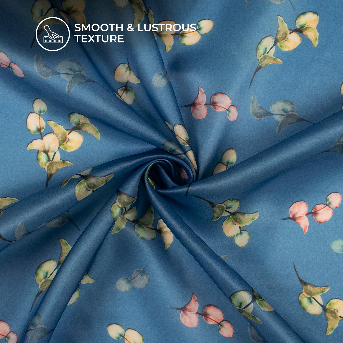 Majestic Blue leafage Digital Print Organza Satin Fabric