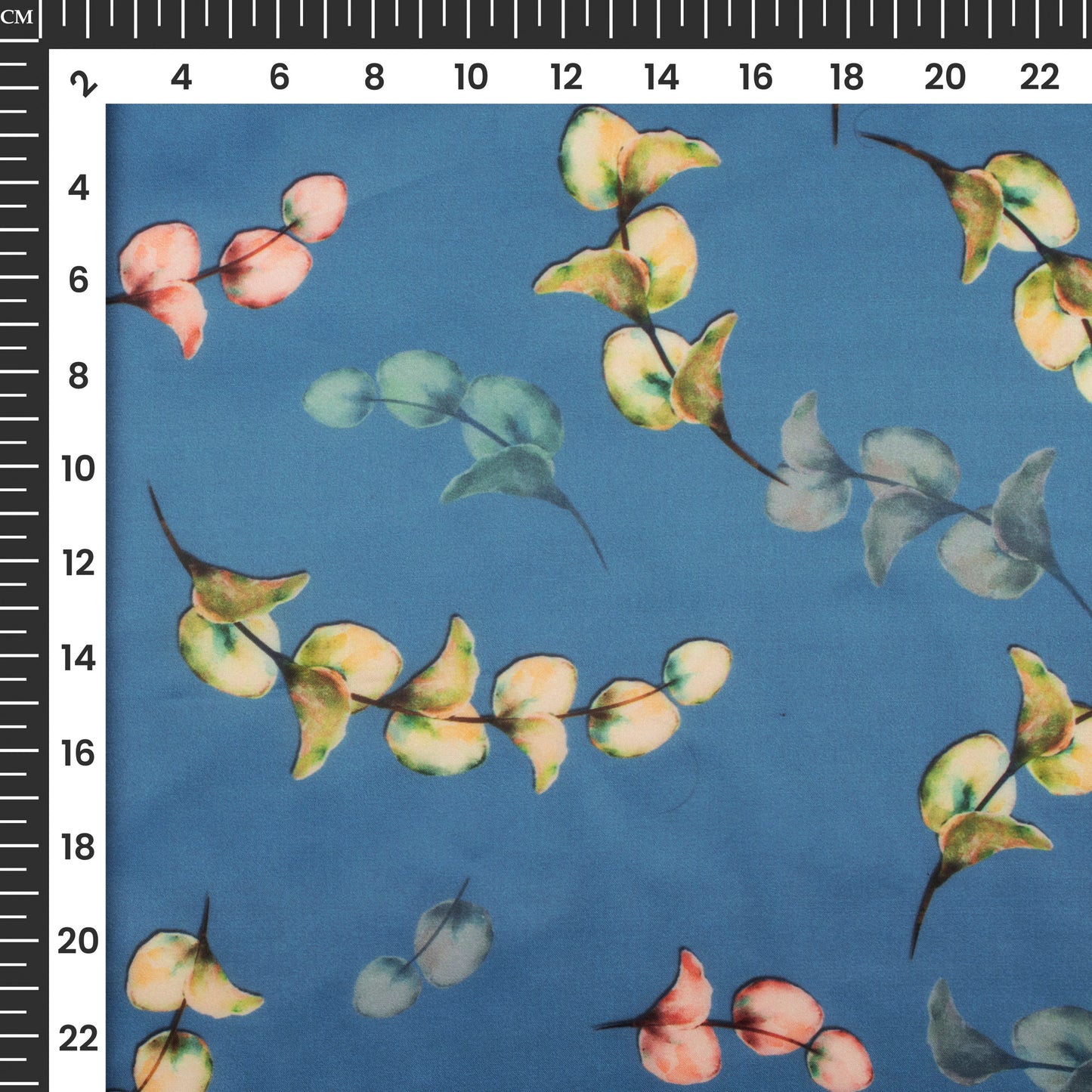 Majestic Blue leafage Digital Print Organza Satin Fabric