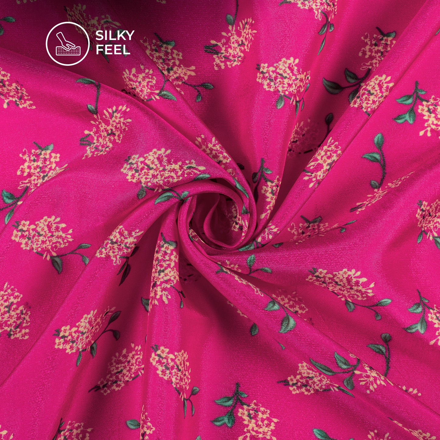 Magenta Pink Floral Digital Print Viscose Uppada Silk Fabric