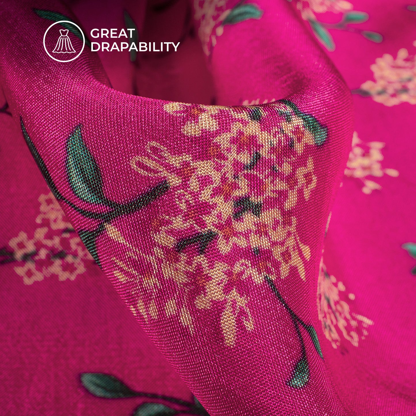 Magenta Pink Floral Digital Print Viscose Uppada Silk Fabric