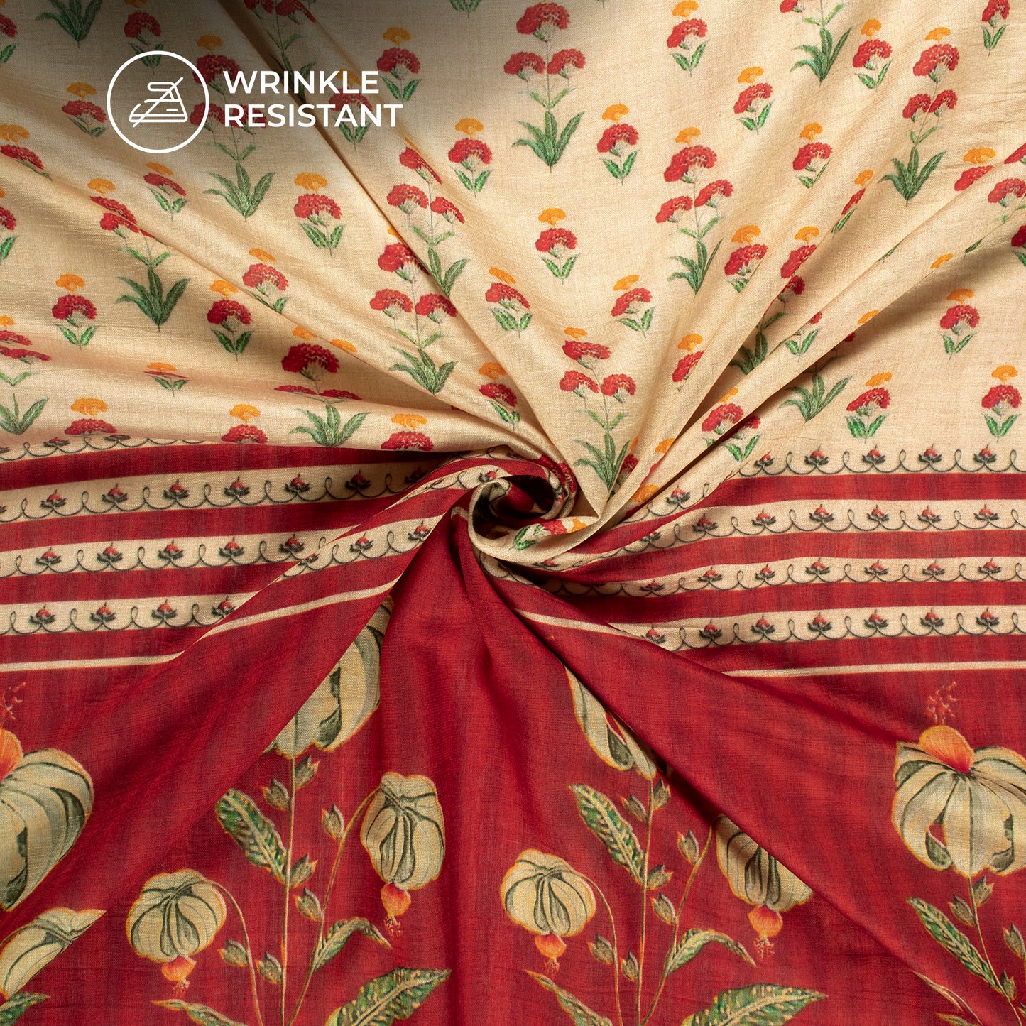 Stunning Mugal Floral Digital Print Viscose Chanderi Fabric