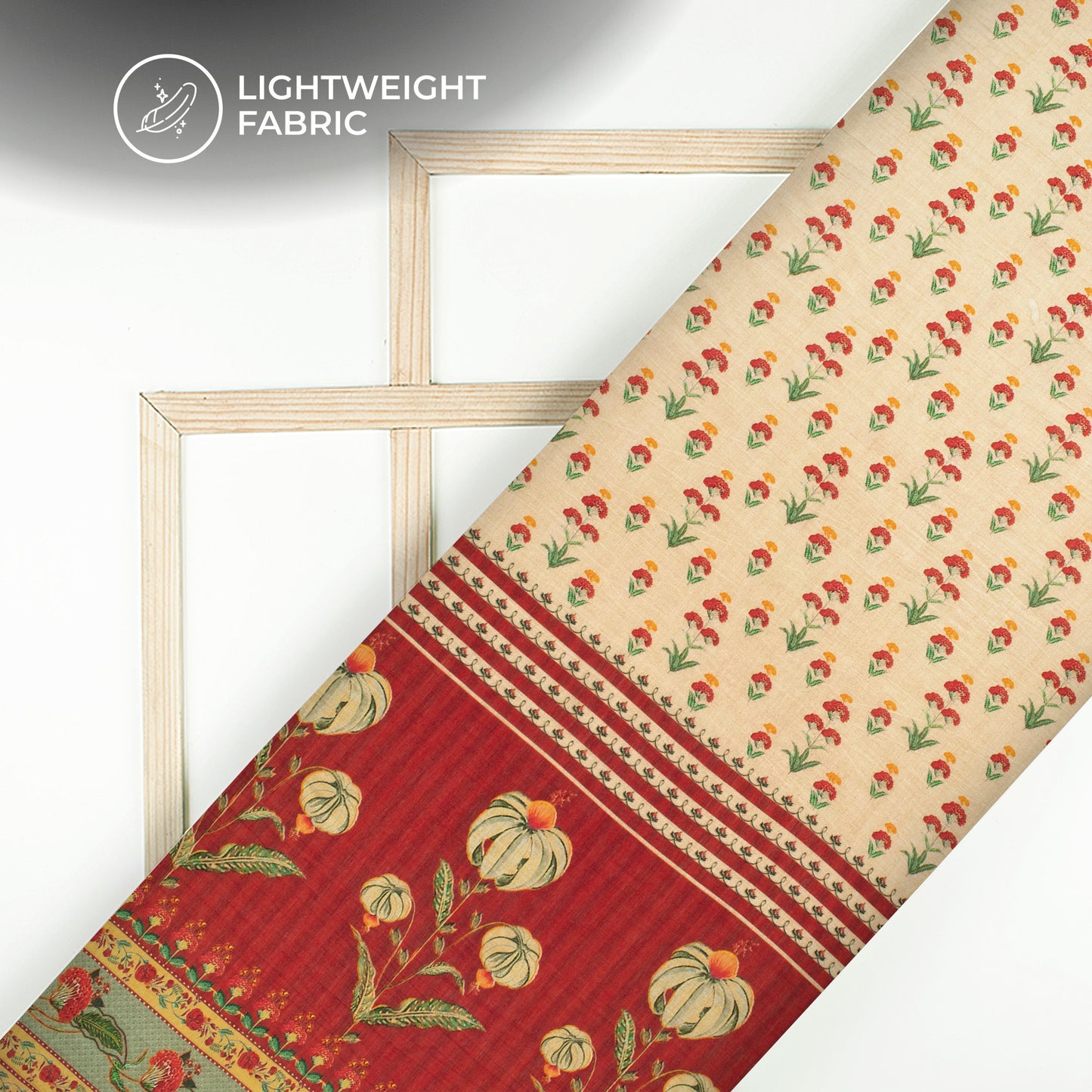 Stunning Mugal Floral Digital Print Viscose Chanderi Fabric