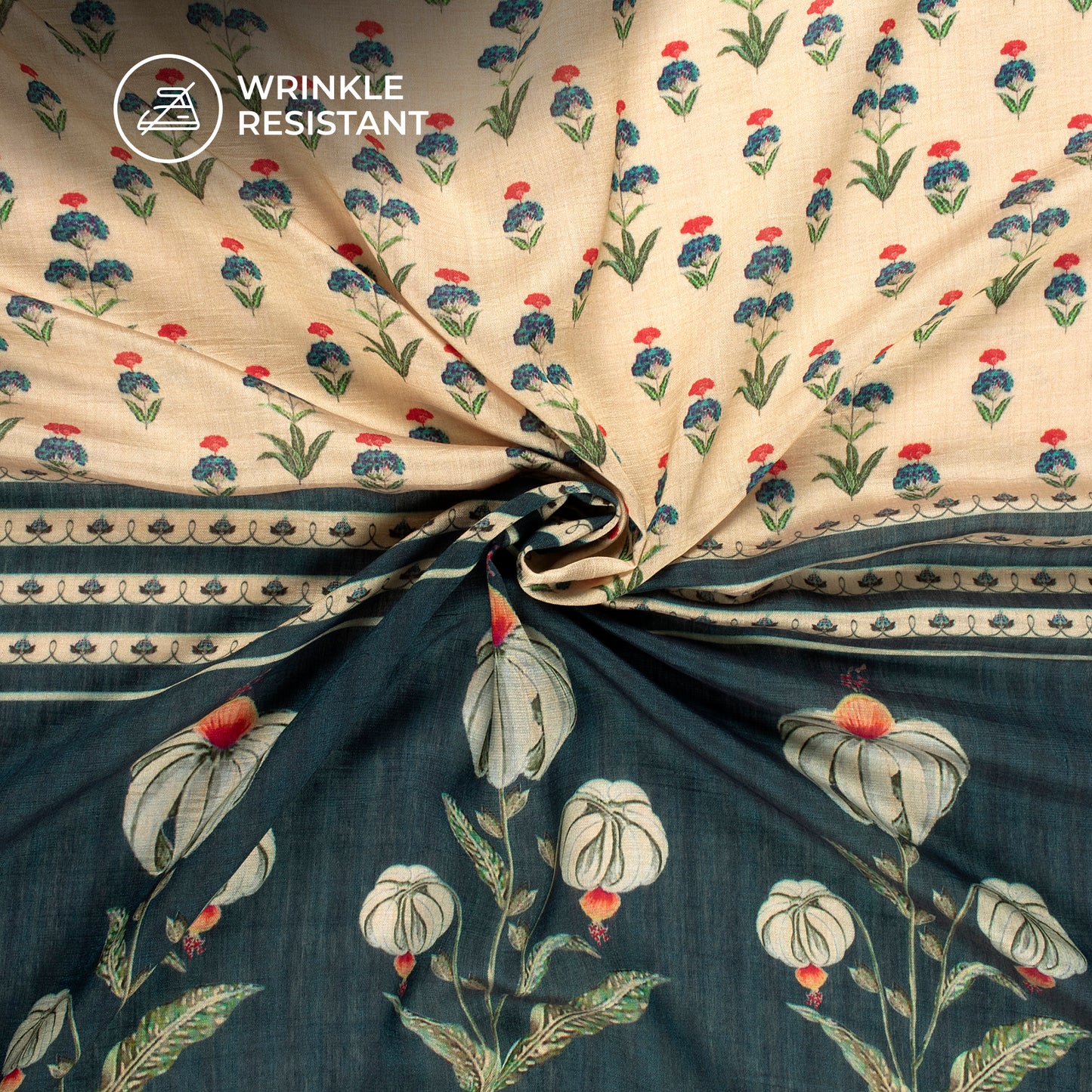 Trendy Mugal Floral Digital Print Viscose Chanderi Fabric