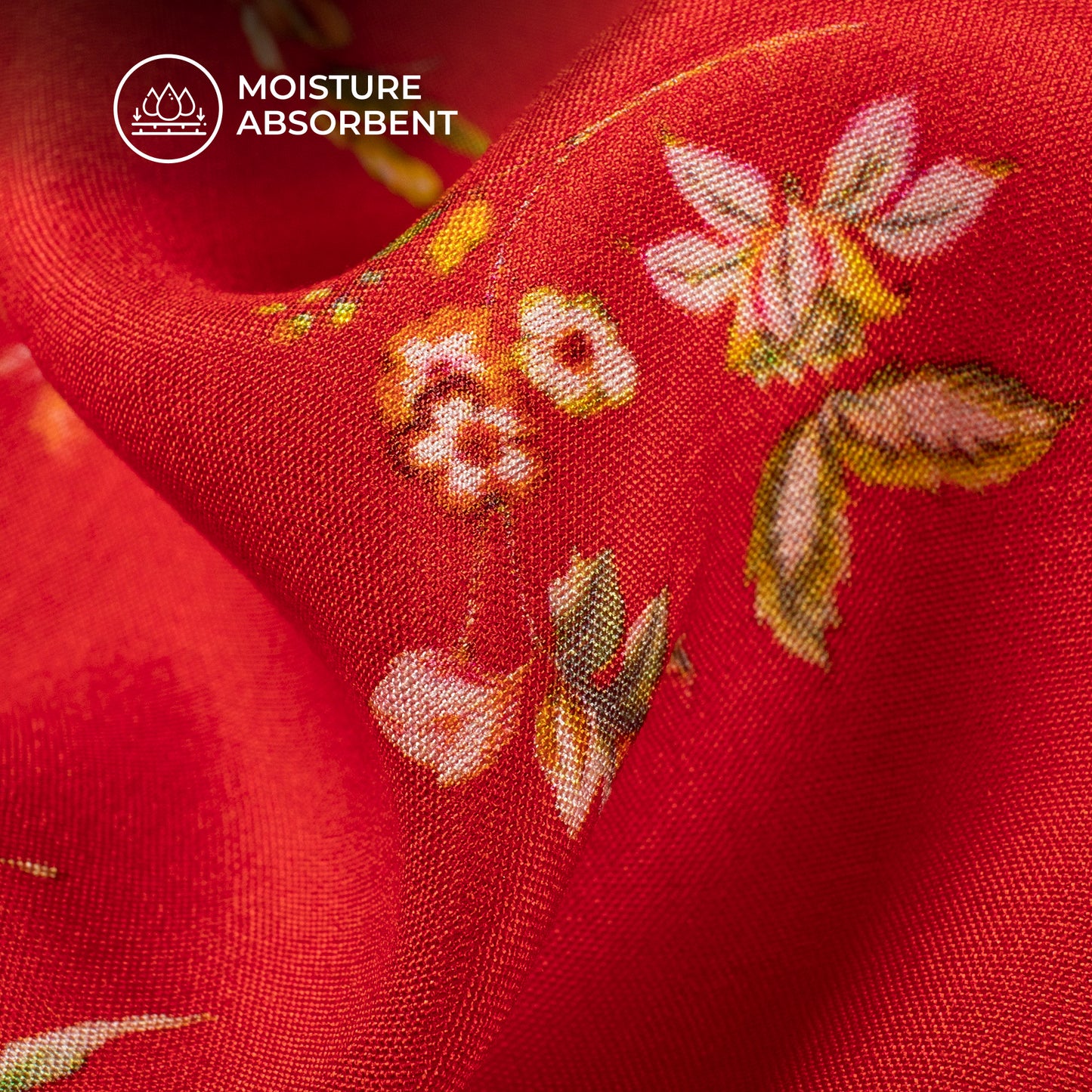 Cherry Red Floral Digital Print Viscose Muslin Fabric