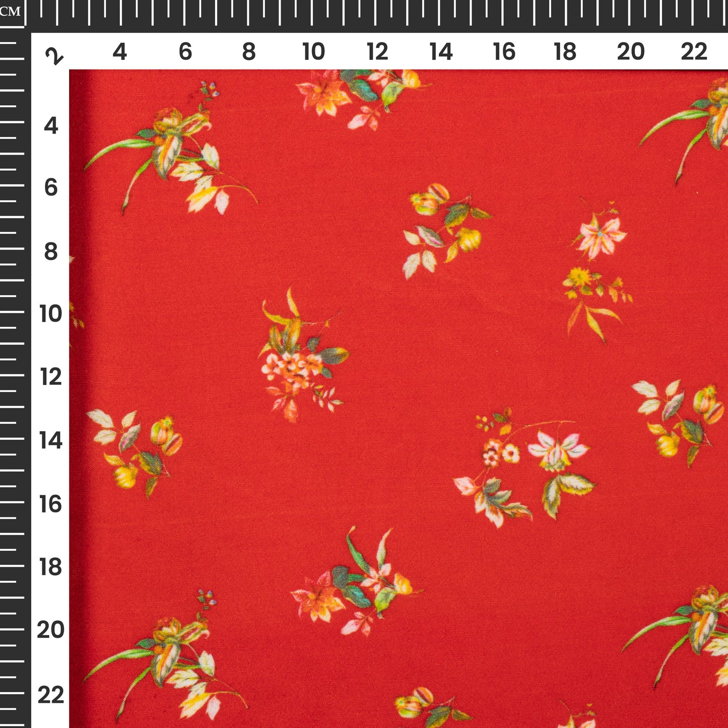 Cherry Red Floral Digital Print Viscose Muslin Fabric