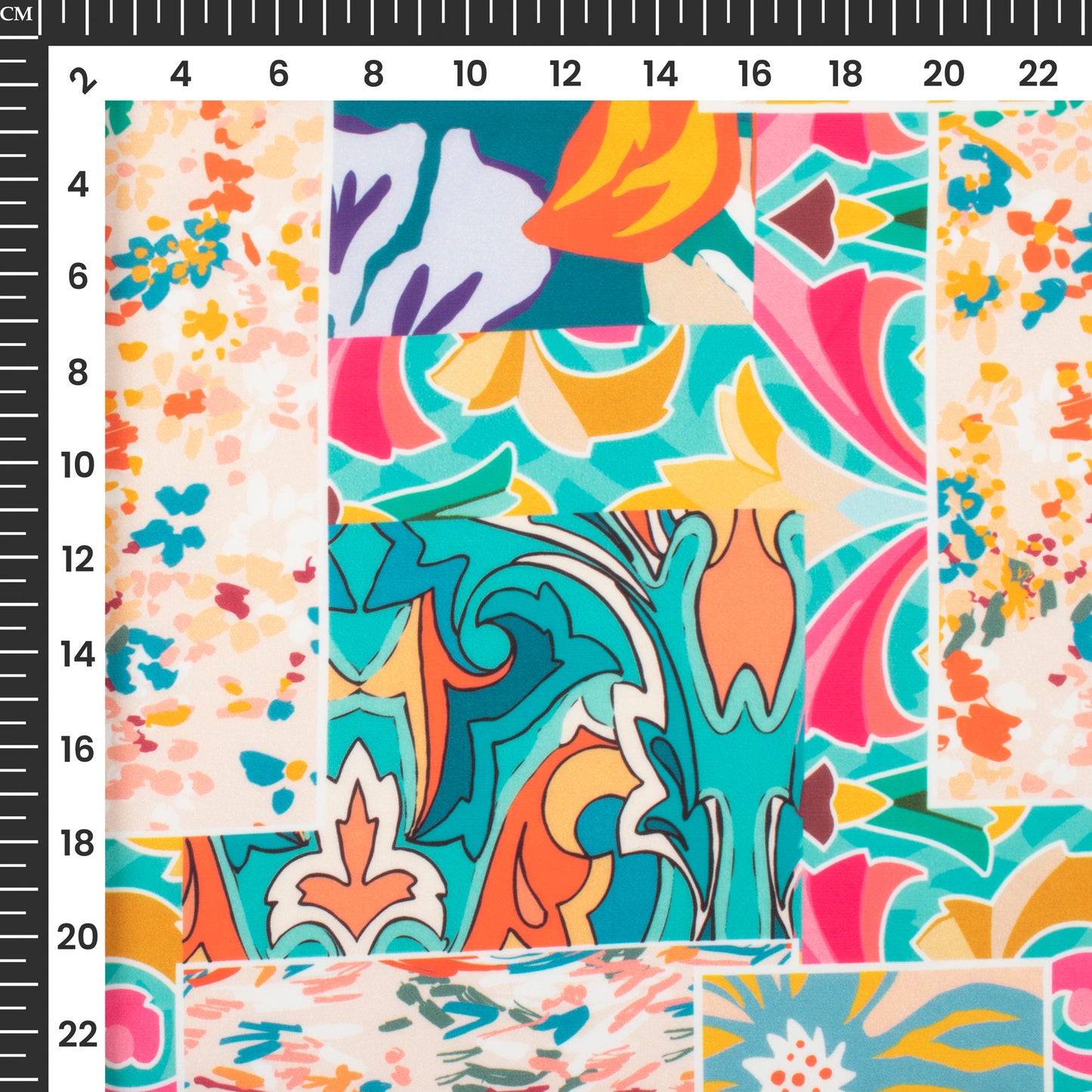 Evergreen Multi Color Digital Print Imported Satin Fabric