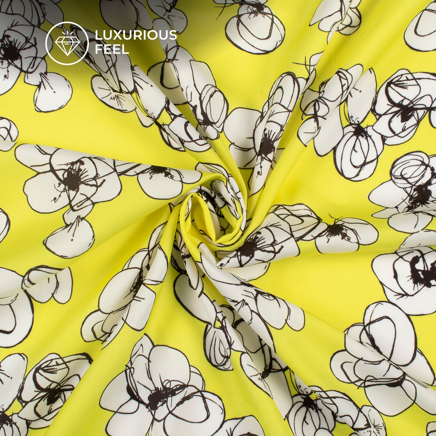 Brilliant Yellow Floral Digital Print Imported Satin Fabric