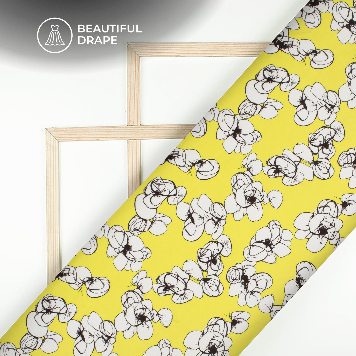 Brilliant Yellow Floral Digital Print Imported Satin Fabric