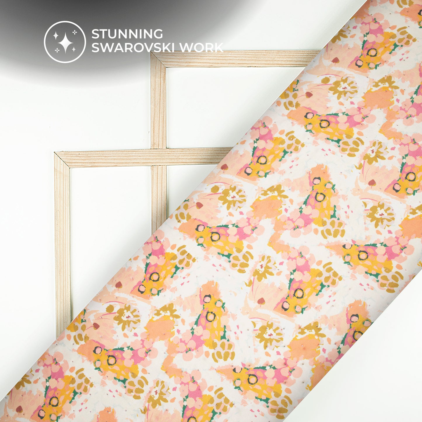 Floral Elegance Digital Print Premium Swarovski Hand Work Japan Satin Fabric