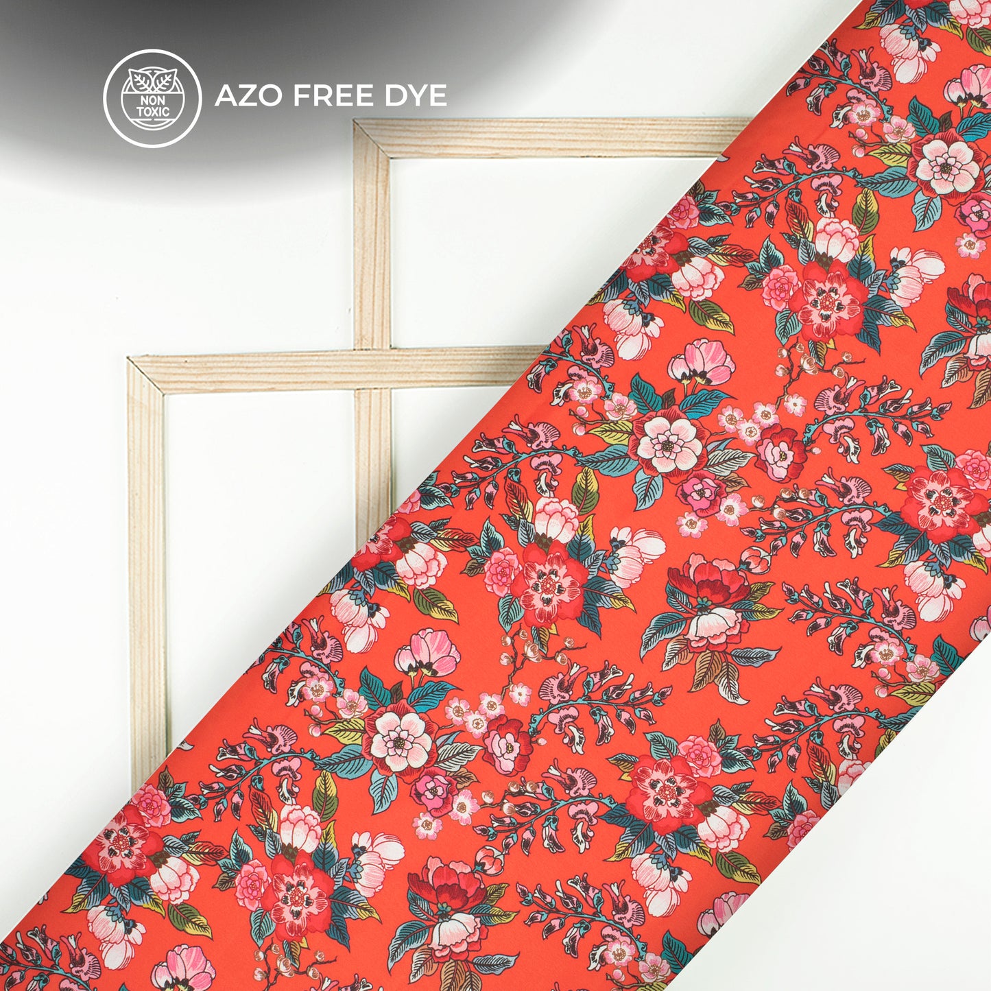 Trendy Red Floral Digital Print Japan Satin Fabric