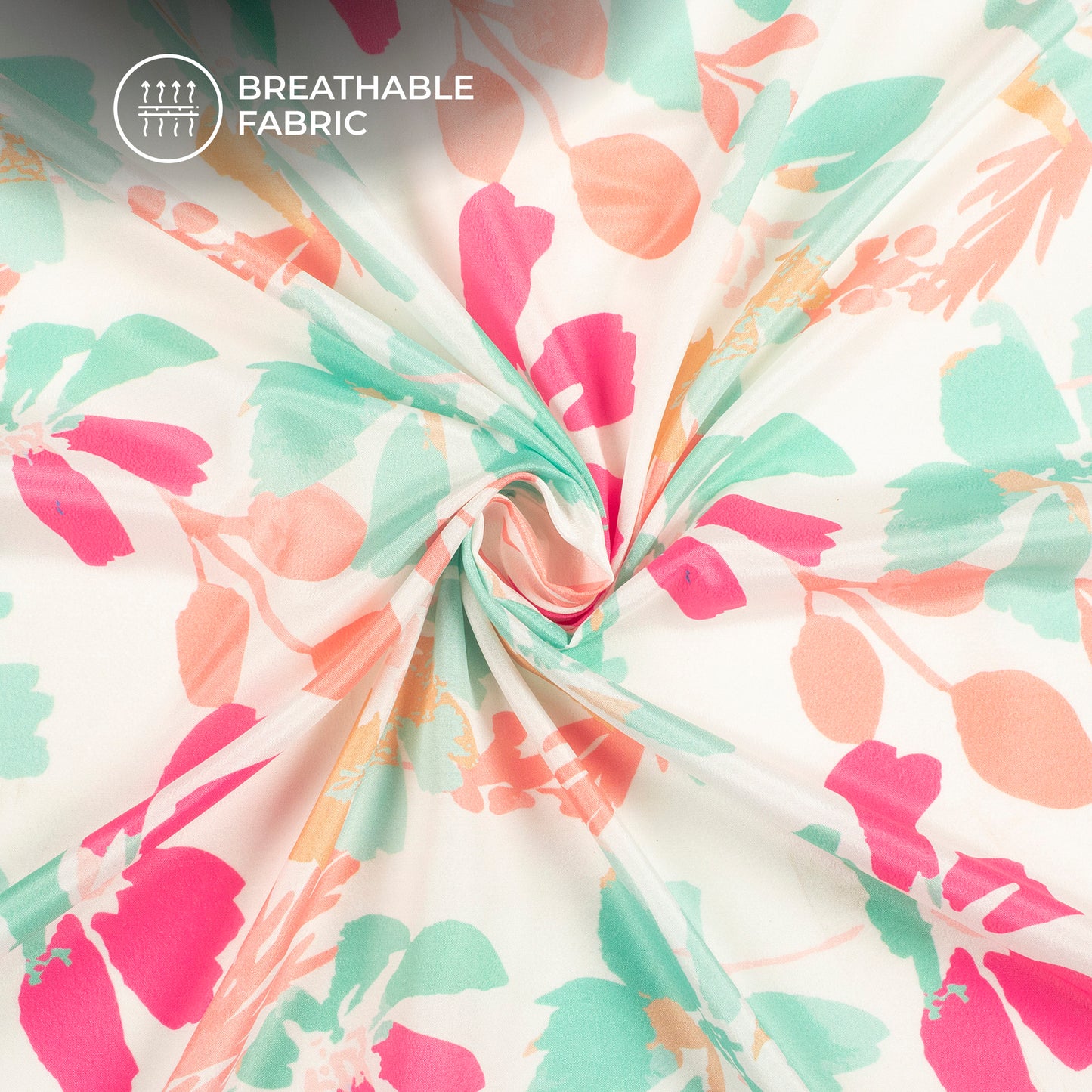 Creamy Floral Digital Print Crepe Silk Fabric