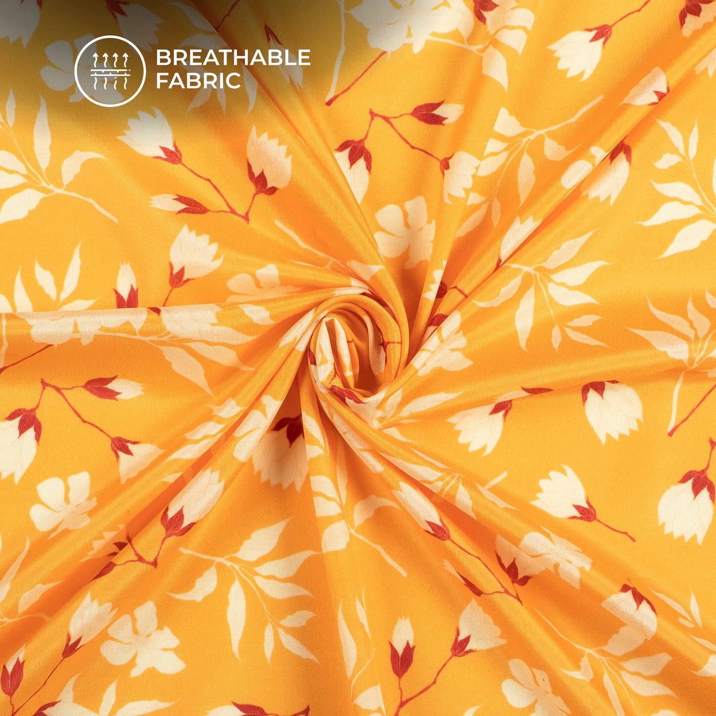 Bright Yellow Floral Digital Print Crepe Silk Fabric