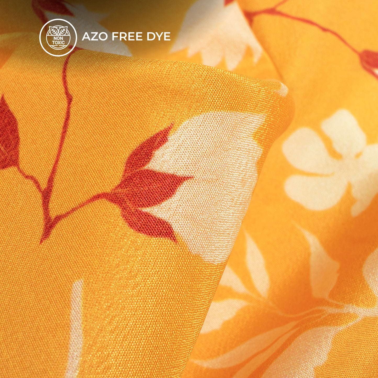 Bright Yellow Floral Digital Print Crepe Silk Fabric