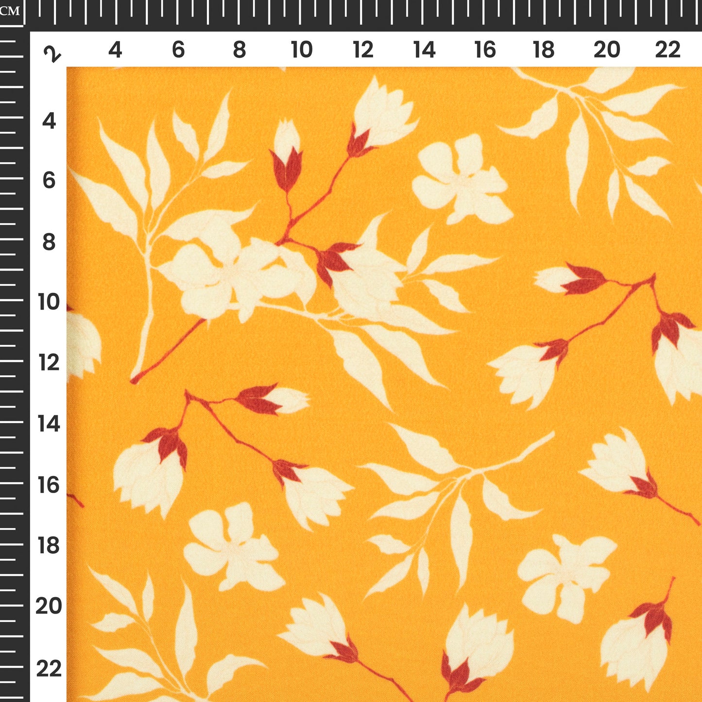 Bright Yellow Floral Digital Print Crepe Silk Fabric