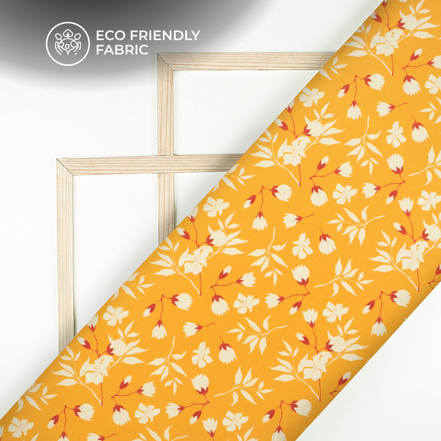 Bright Yellow Floral Digital Print Crepe Silk Fabric