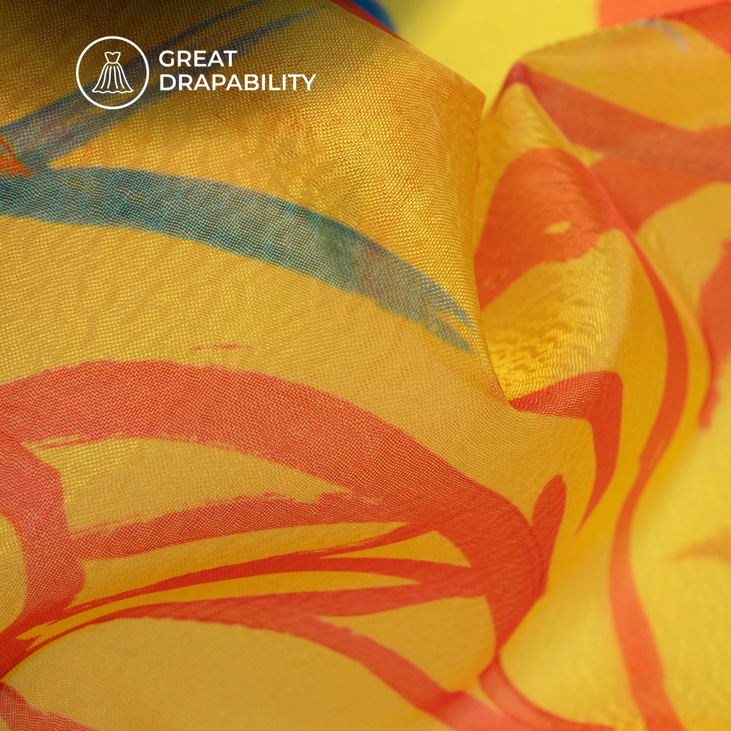 Bright Yellow Digital Print Organza Satin Fabric