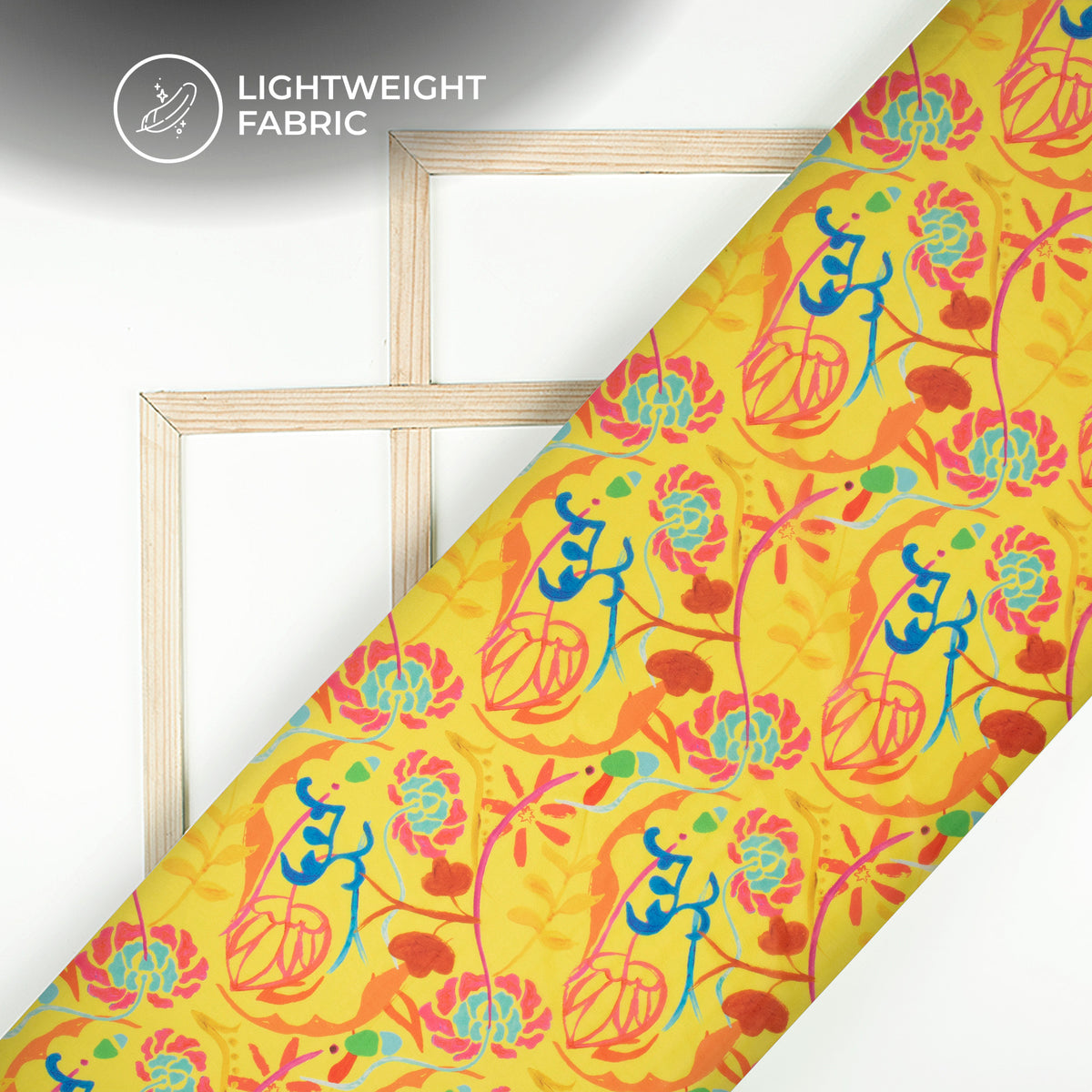 Bright Yellow Digital Print Premium Liquid Organza Fabric