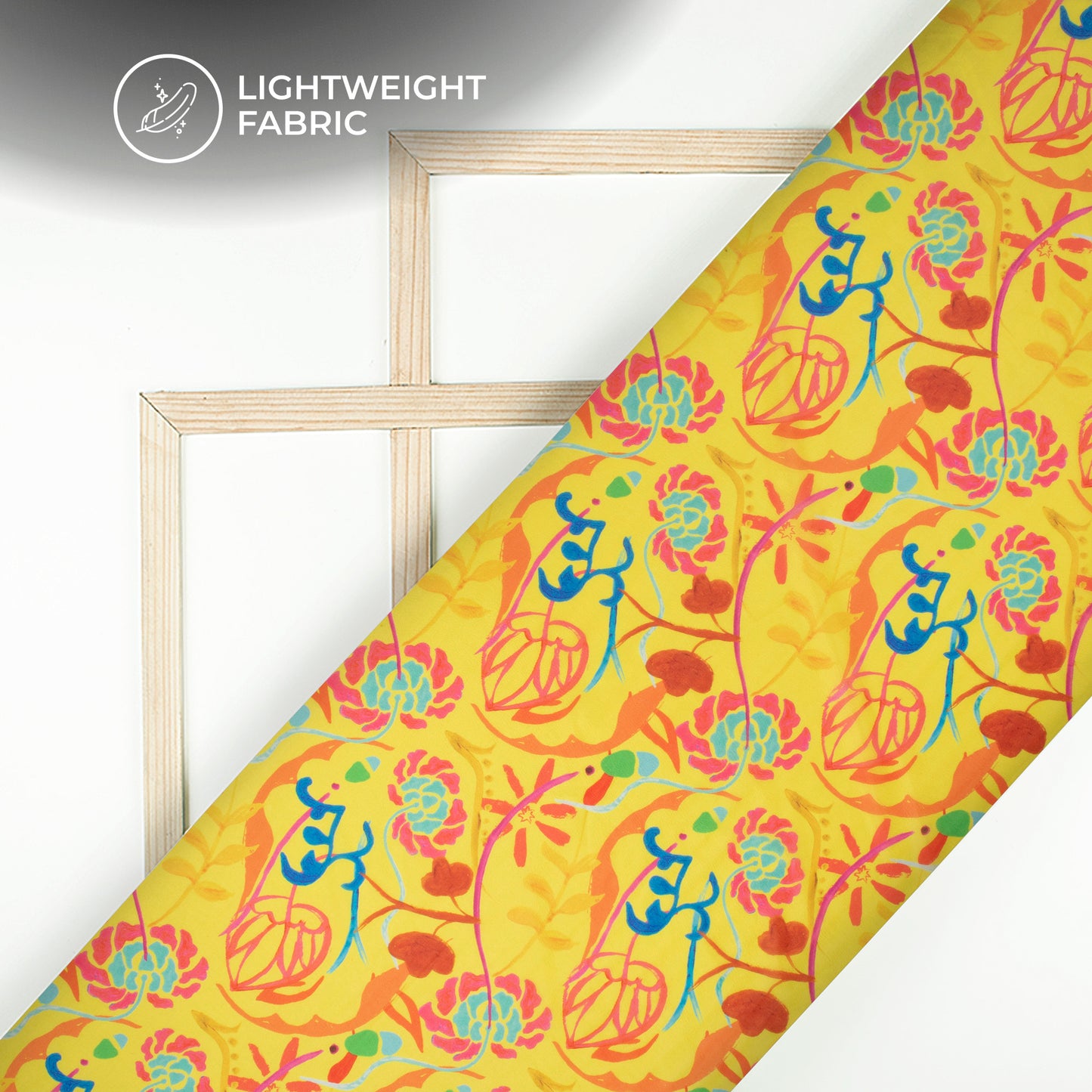 Bright Yellow Digital Print Organza Satin Fabric