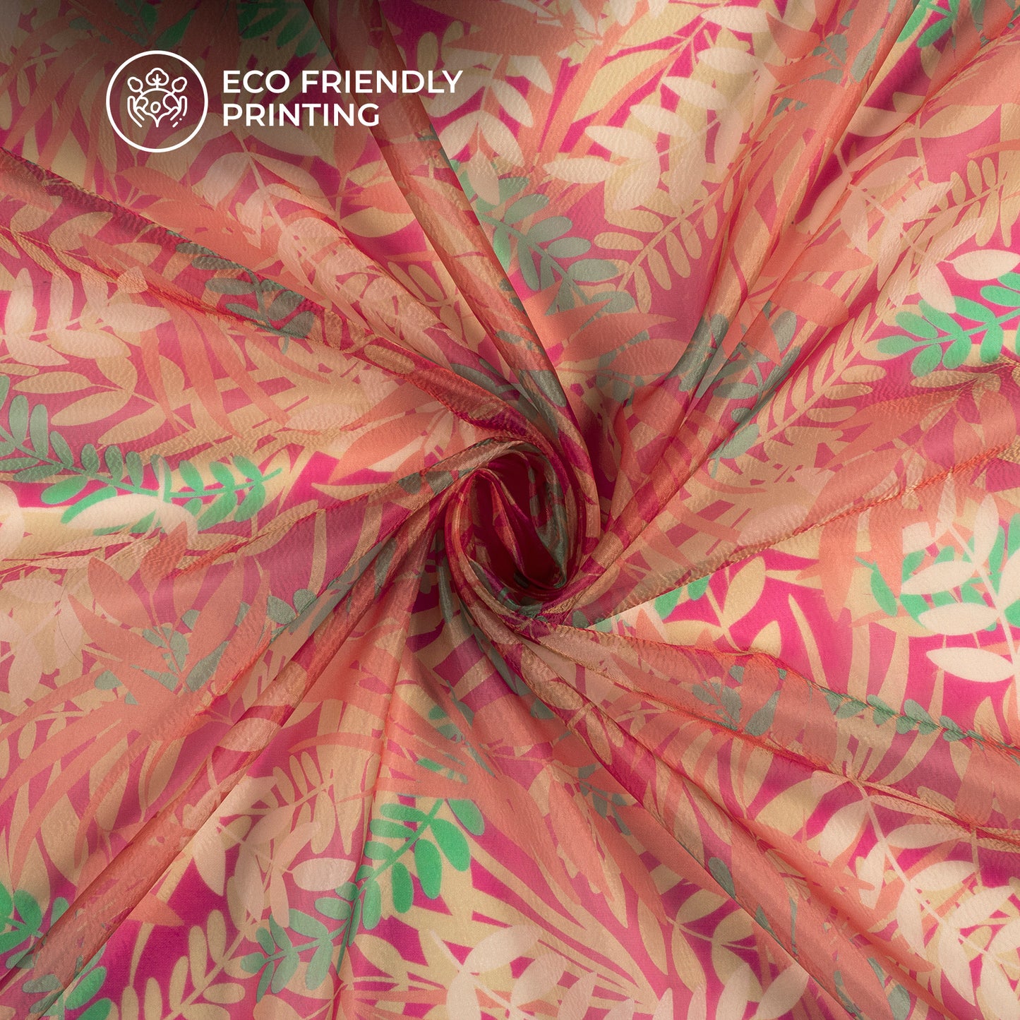 Blushing Leafage Digital Print Organza Satin Fabric
