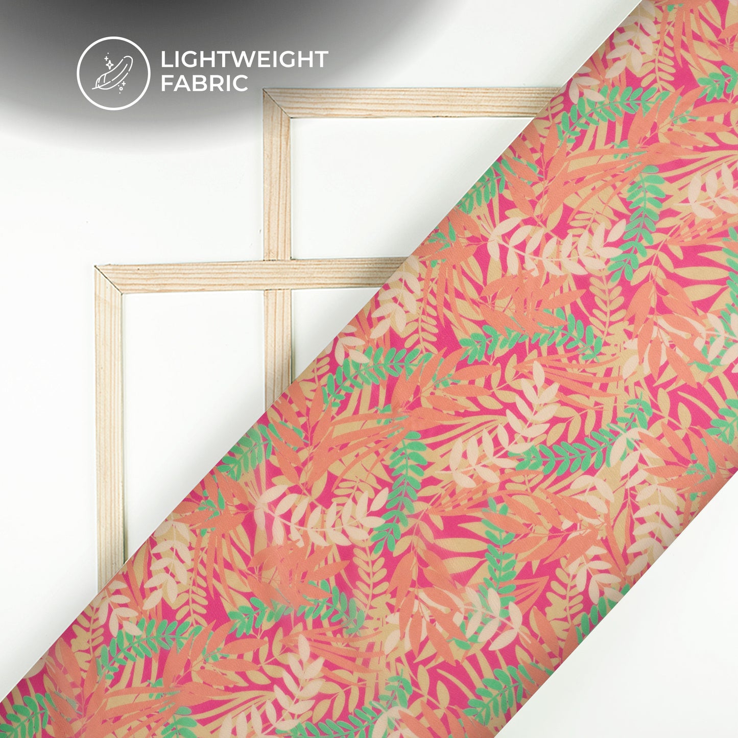 Blushing Leafage Digital Print Organza Satin Fabric