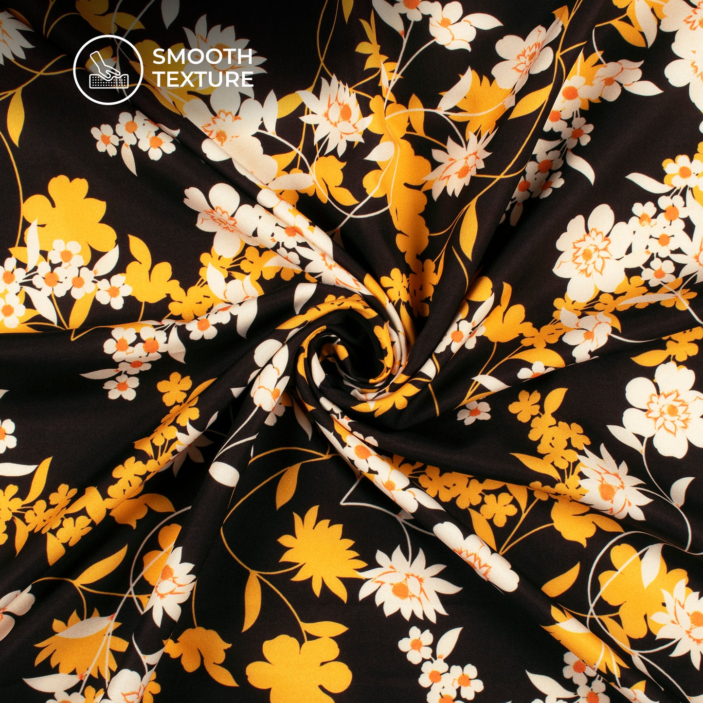 Vintage Black Floral Digital Print Butter Crepe Fabric