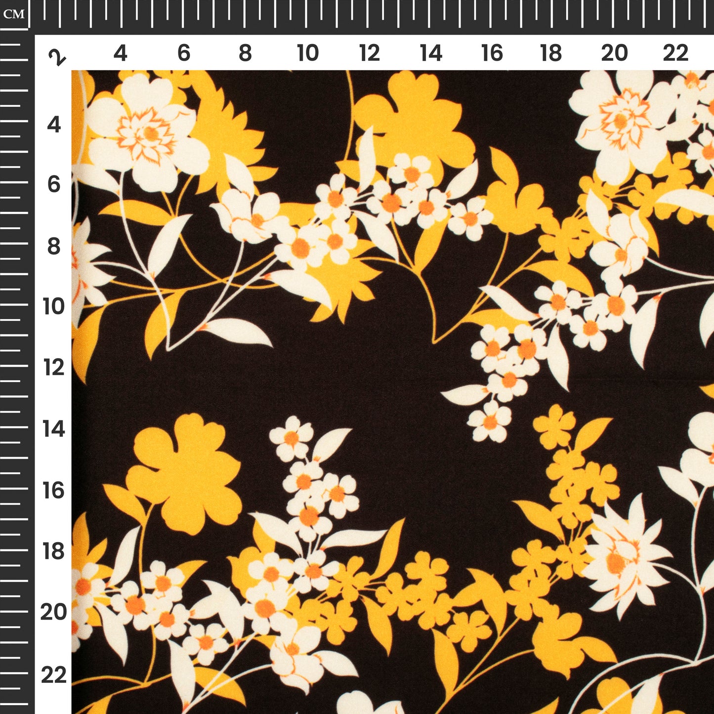 Vintage Black Floral Digital Print Butter Crepe Fabric
