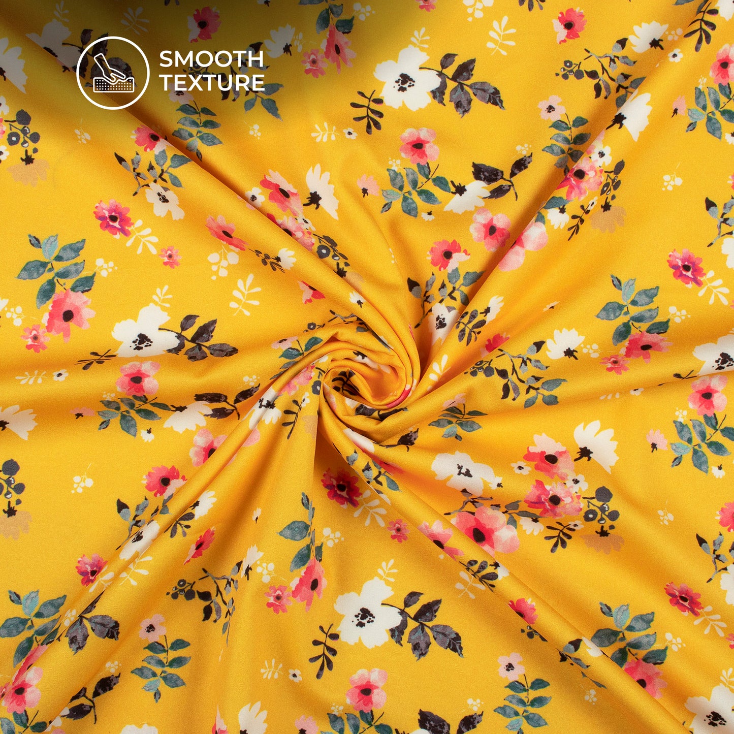Brilliant Yellow Floral Digital Print Butter Crepe Fabric