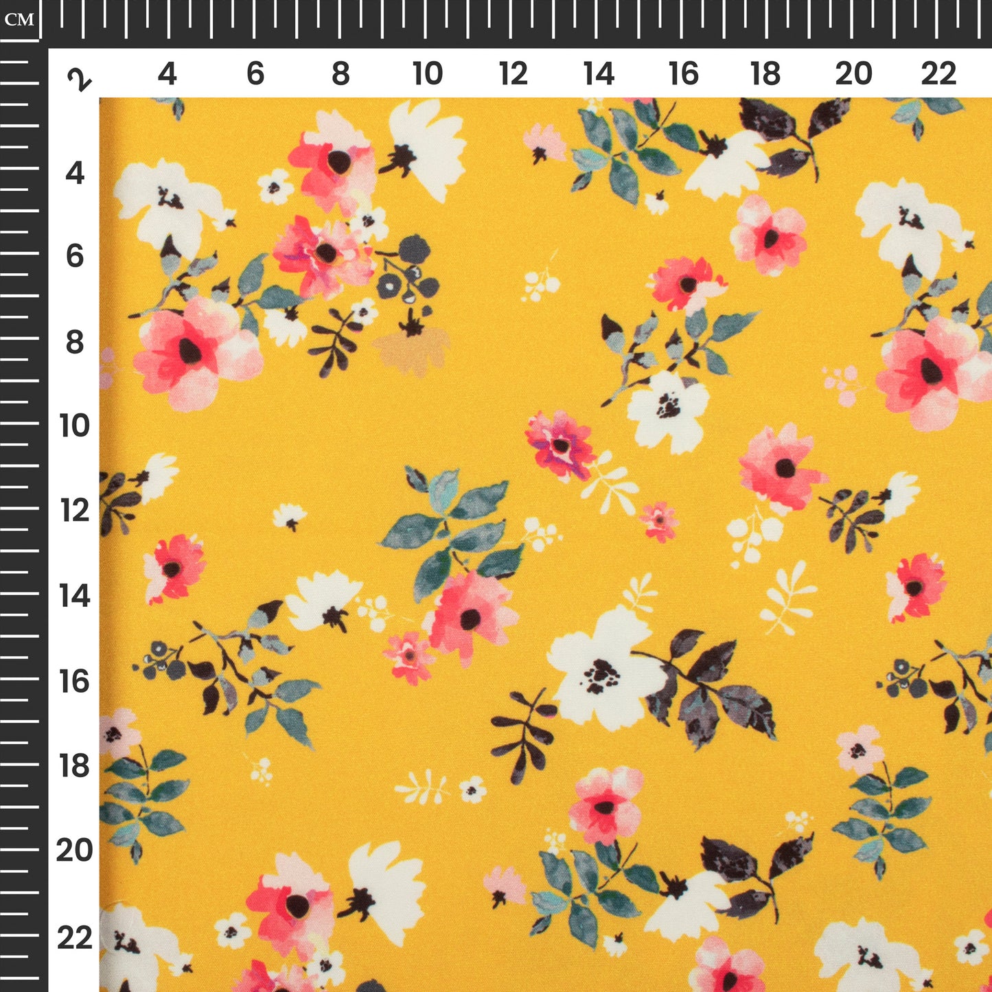 Brilliant Yellow Floral Digital Print Butter Crepe Fabric