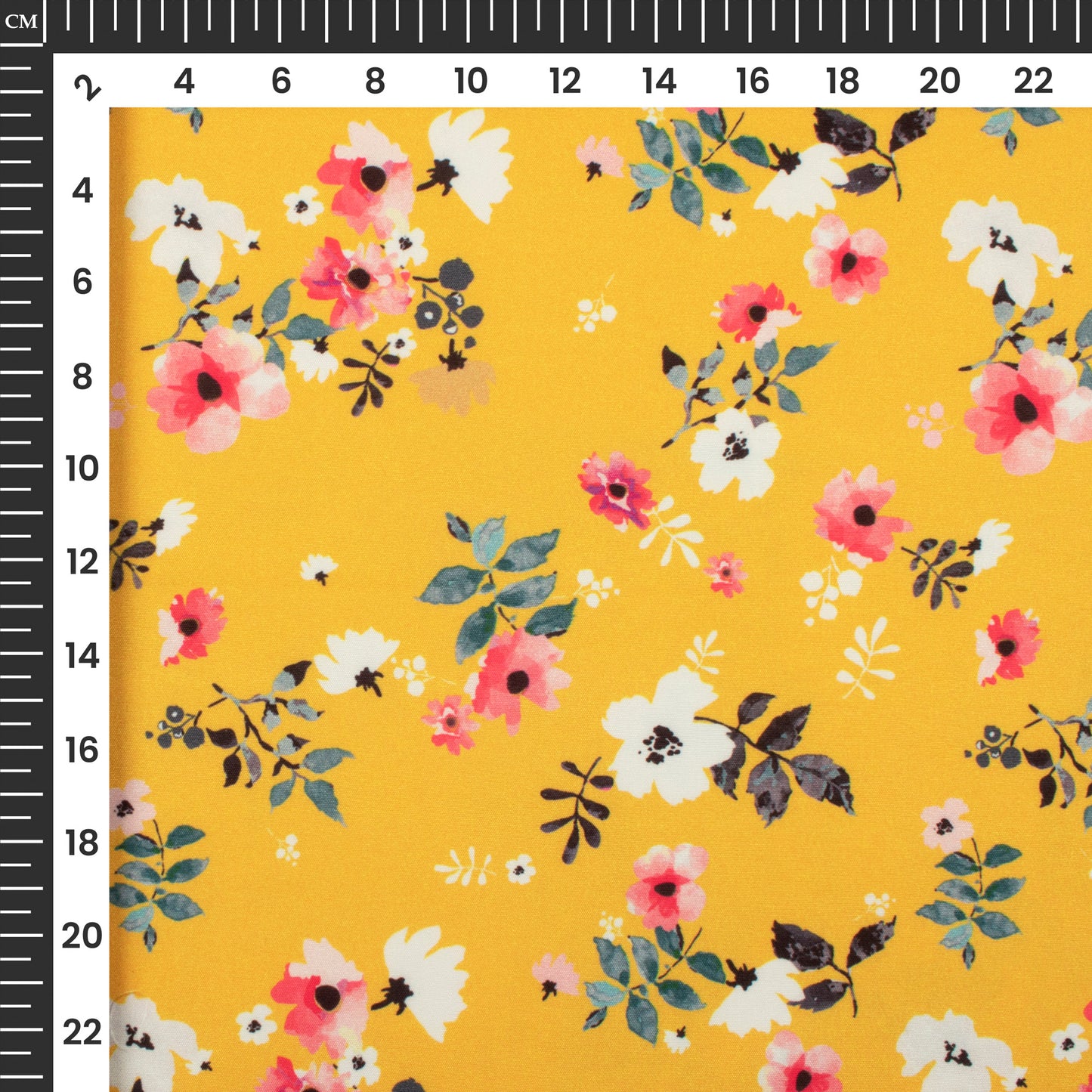 Brilliant Yellow Floral Digital Print Butter Crepe Fabric