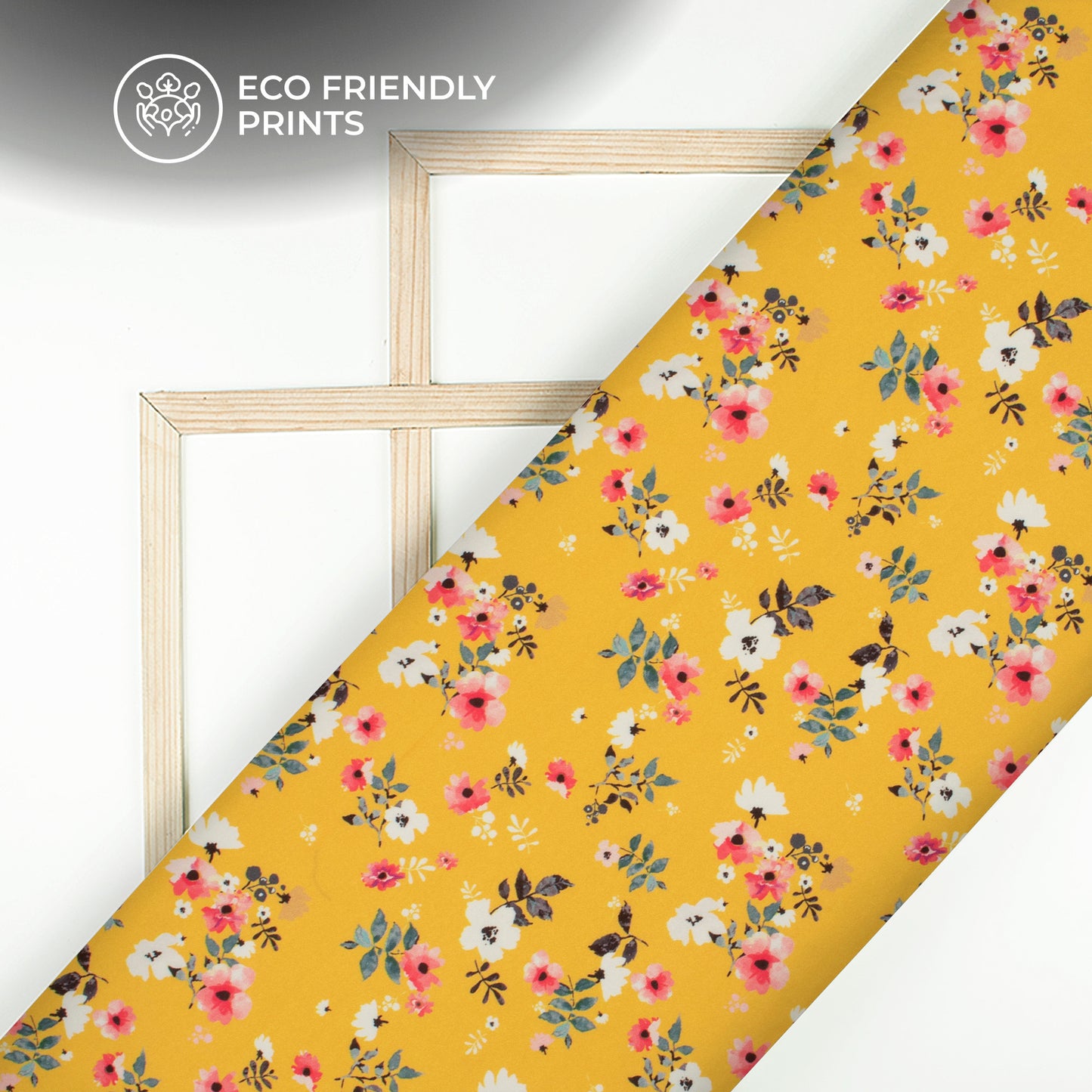 Brilliant Yellow Floral Digital Print Butter Crepe Fabric