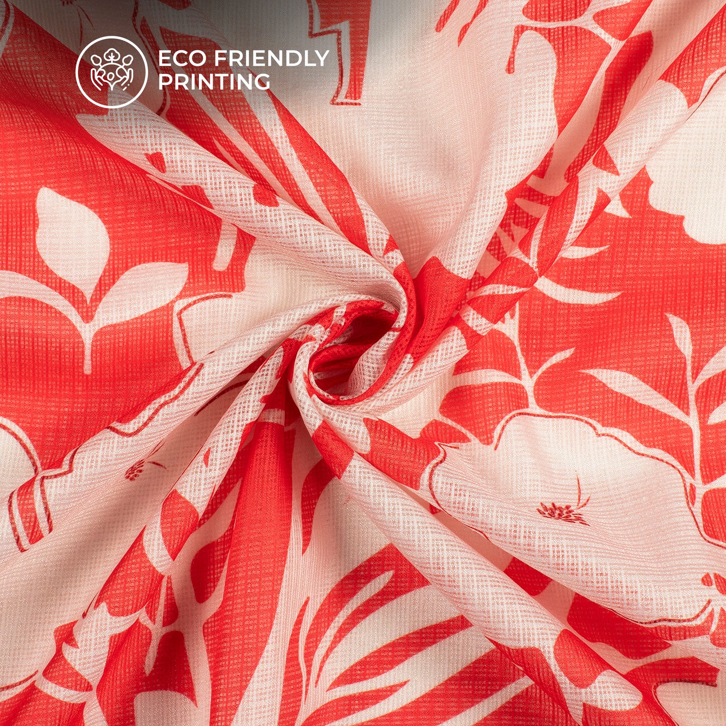 Trendy Red Floral Digital Print Kota Doria Fabric